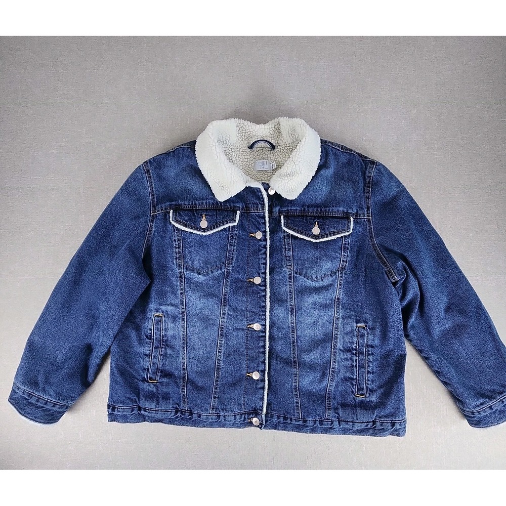 Time and Tru Sherpa Lined Denim Blue Jean Jacket Women 2X Plus Western Trucker